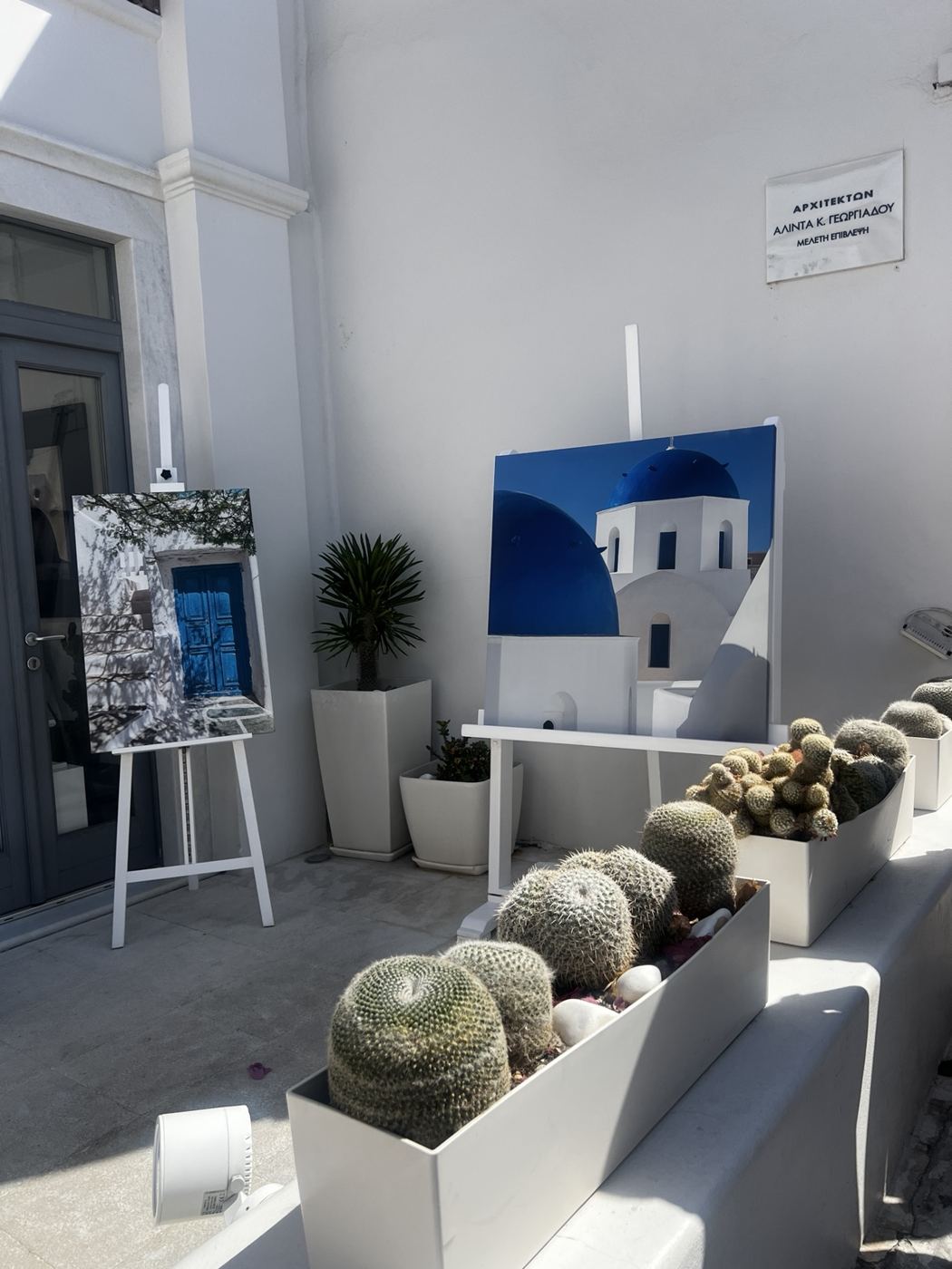 Blue and white details in Santorini, Greece